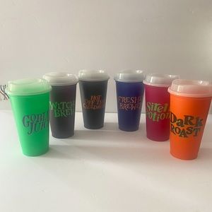 Starbucks Halloween Reusable Cups Glow In Dark Lids Boxed Set Of 6 NEW